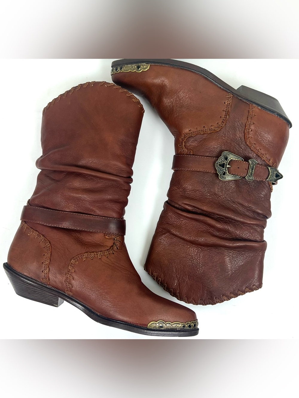 Vintage Zodiac Leather Slouch Western Boots